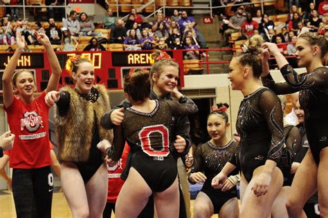 Ohio state gymnastics - Michigan took first. Colby Miller earned her first Big Ten title with a score of 9.950 on uneven bars. The Buckeyes broke a program record on bars with a final score of 49.425. Alexis Hankins tied ...